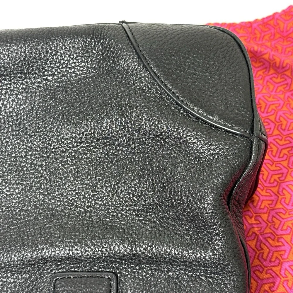 Tory Burch Robinson Triple Compartment Black Pebbled‎ Leather Tote Shoulder Bag